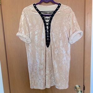 Lace-up Velvet Cream Tunic Top